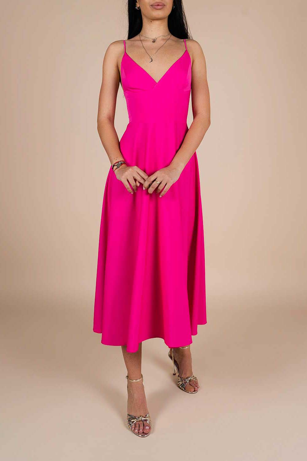Rochie-Lurisia-Dark-Hot-Pink-midi-cu-decolteu-V-si-bretele-subtiri-1-1 Rochie midi Lurisia Dark Hot Pink - imagine 1