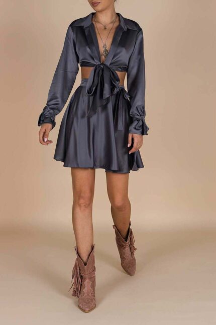 Set fusta petrecuta si top tip camasa Grey
