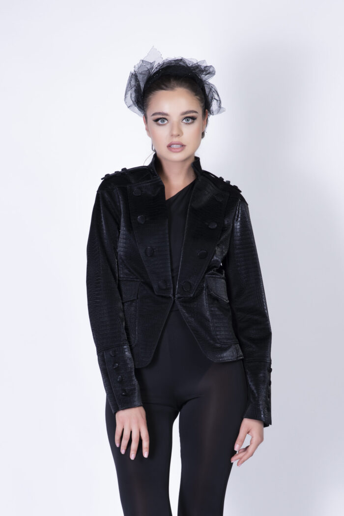 Sacou cambrat din piele eco - imagine 4