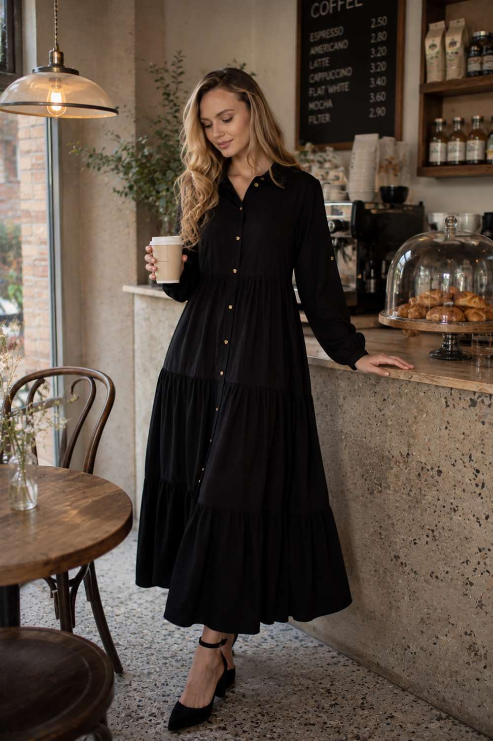 rosse3 (10) Rochie camasa midi cu mânecă lungă și nasturi - imagine 1