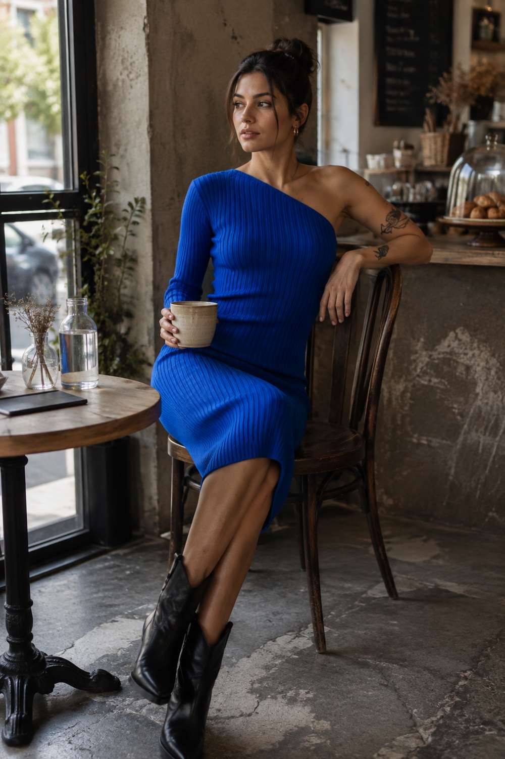 rosse3 (11) Rochie mulata asimetrica din tricot - imagine 1