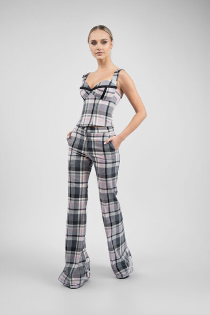 Pantalon evazat carouri pastel