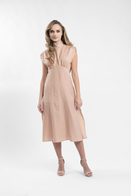 Rochie midi cu decupaje si guler inalt - imagine 2