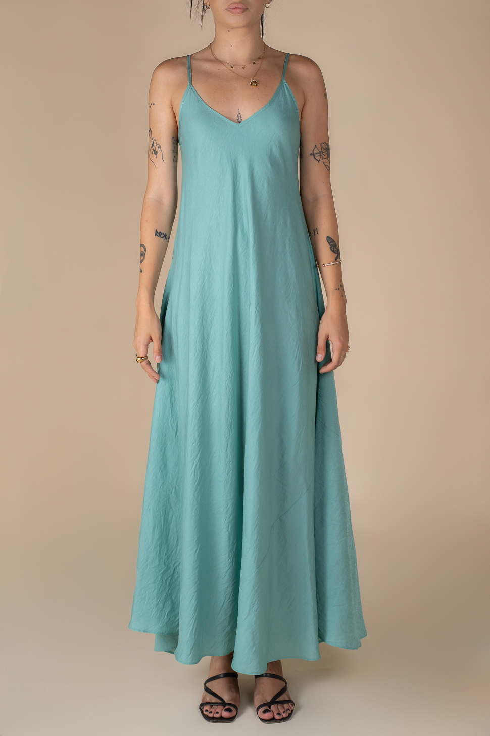 Rochie-aline Rochie lunga A line din in Aqua - imagine 1