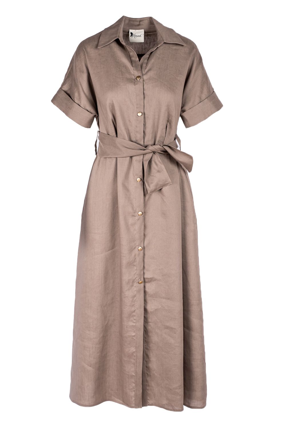 DSC09107 Rochie camasa midi Selene cu buzunare si cordon Dark Beige - imagine 1