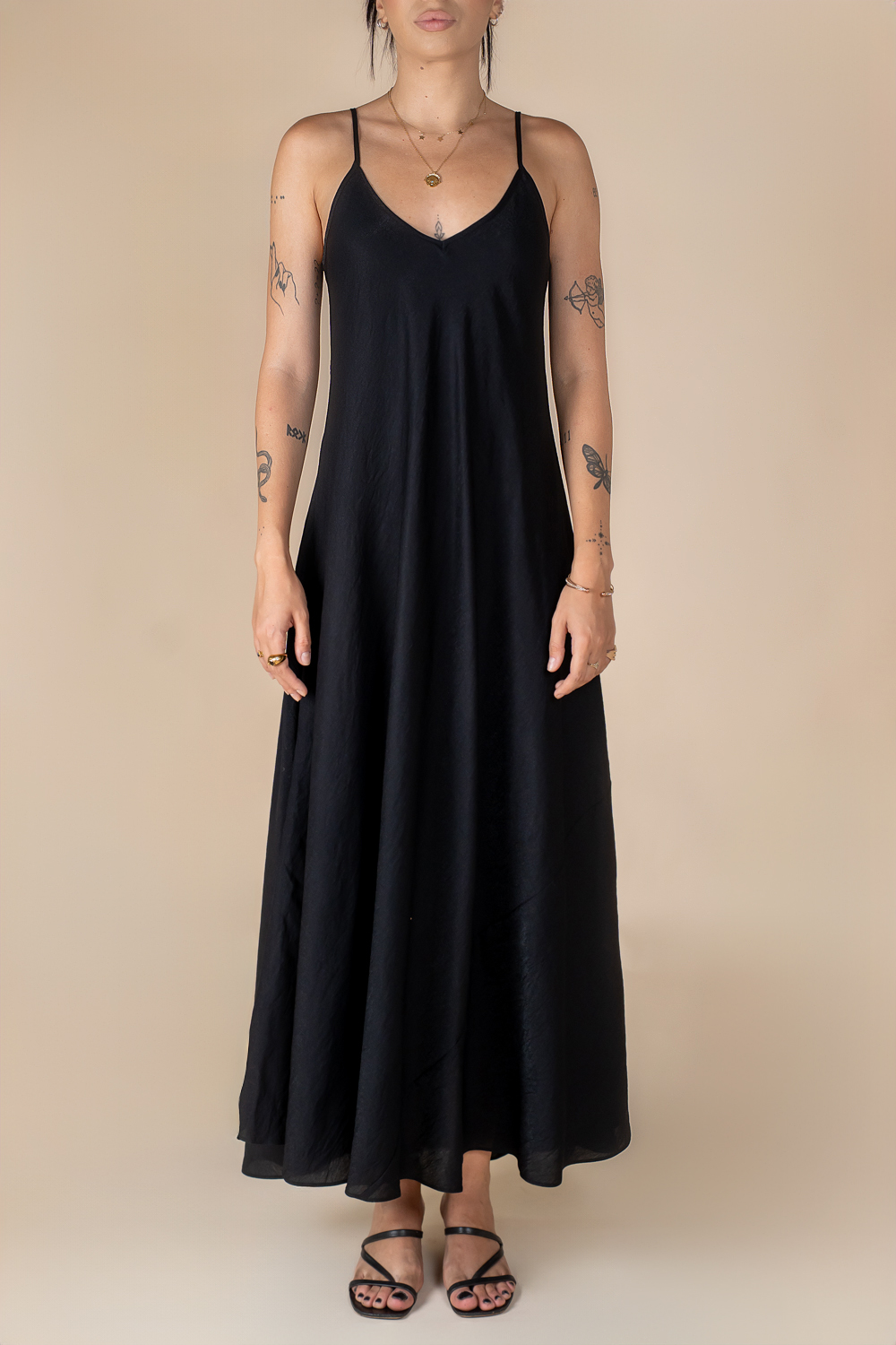 Rochie-aline Rochie lunga A line din in Black - imagine 1