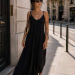 Rochie lunga A line din in Black