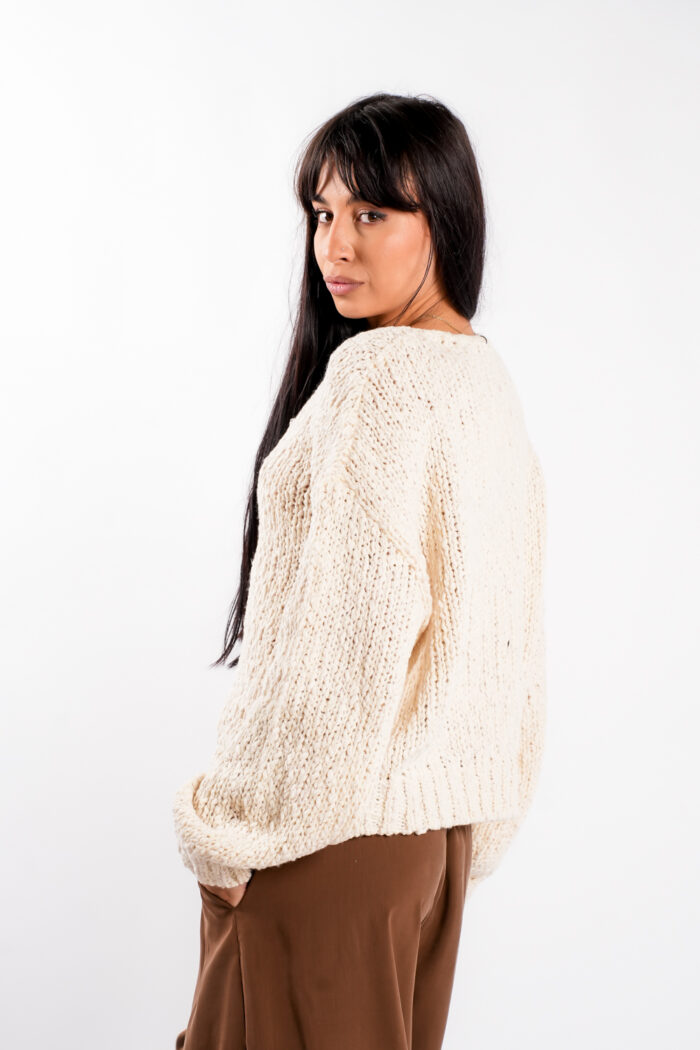 Pulover moale ivory cu/fara funda detasabila - imagine 3