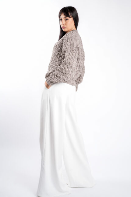 Pulover texturat oversized Cappuccino - imagine 3