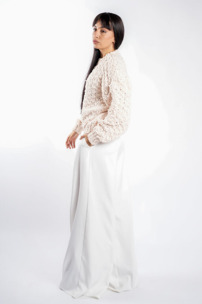 Pulover texturat oversized Ivory - imagine 2