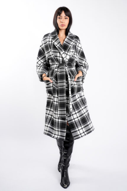 Palton oversize cu imprimeu si cordon - imagine 2