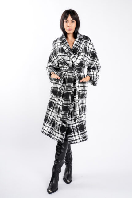Palton oversize cu imprimeu si cordon