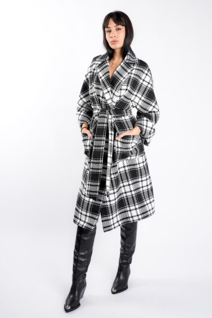 Palton oversize cu imprimeu si cordon - imagine 3