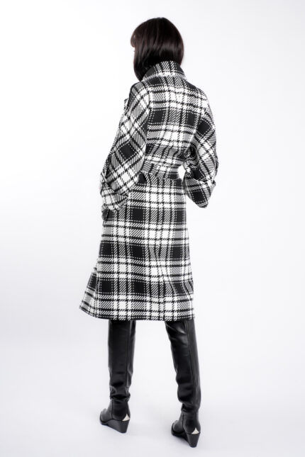Palton oversize cu imprimeu si cordon - imagine 4