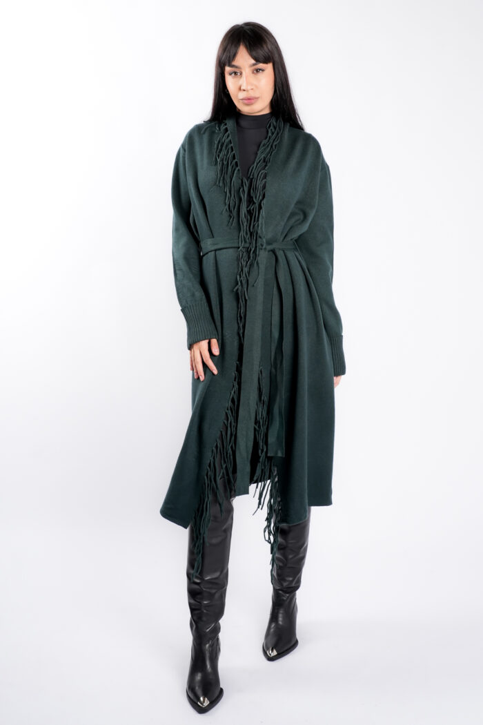 Cardigan Green din modal cu franjuri si cordon - imagine 4
