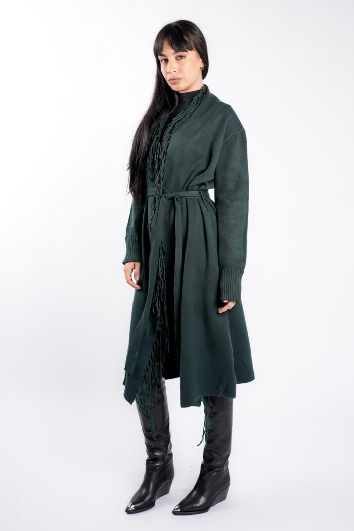 Cardigan Green din modal cu franjuri si cordon - imagine 2
