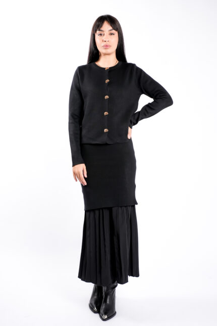 Rochie tricot cu pliseuri si jacheta asortata Black