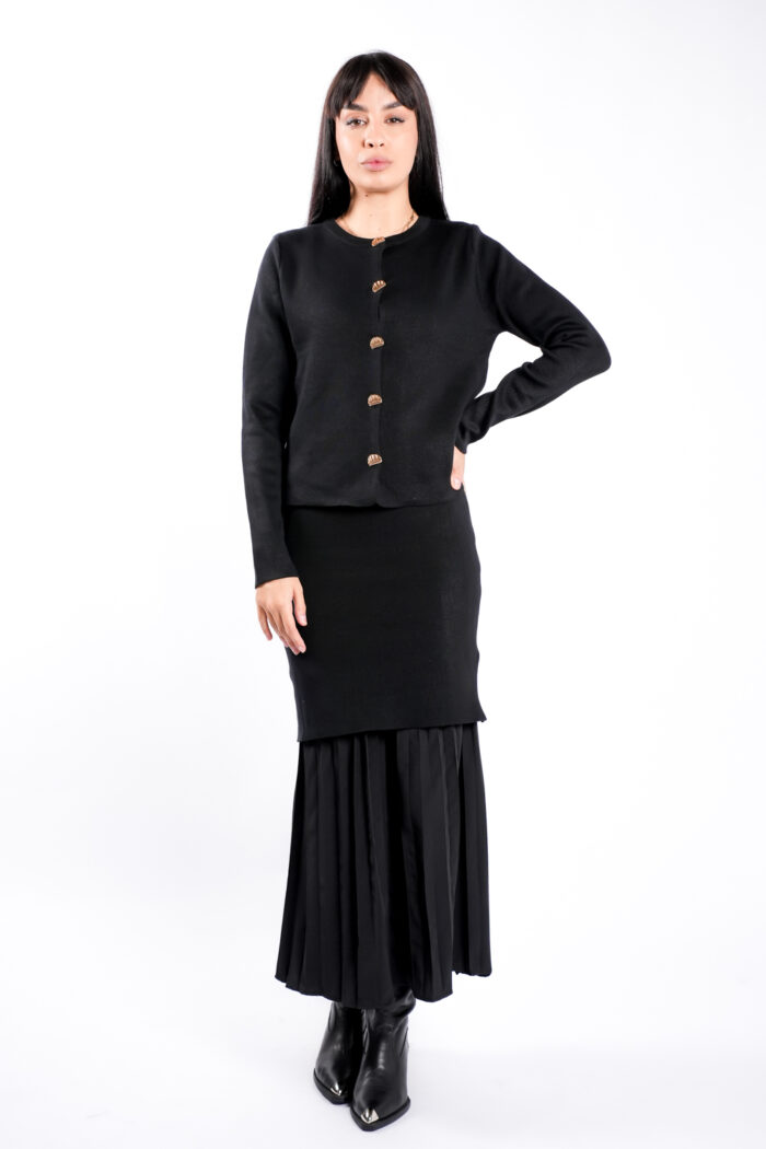 Rochie tricot cu pliseuri si jacheta asortata Black - imagine 4