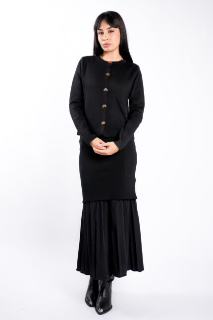 Rochie tricot cu pliseuri si jacheta asortata Black - imagine 2