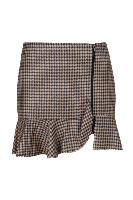 Fusta Brown Print cu volan nefinisat