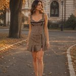 Fusta Brown Print cu volan nefinisat