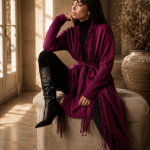 Cardigan Purple din modal cu franjuri si cordon