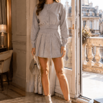 Compleu Grey cu fusta plisata