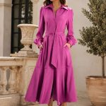 Rochie camasa cu cordon si fusta ampla