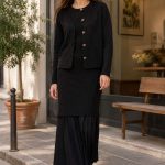 Rochie tricot cu pliseuri si jacheta asortata Black