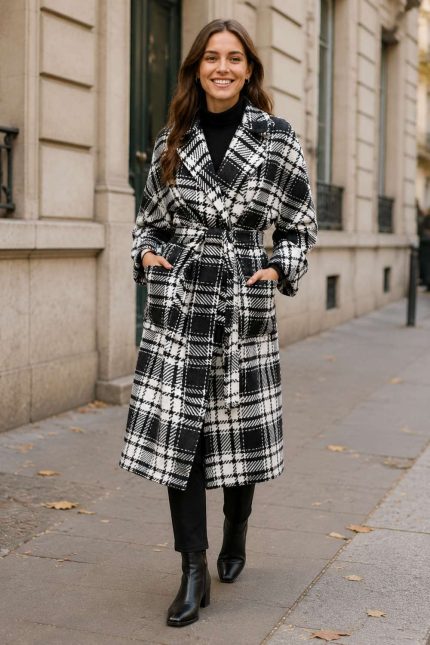 Palton oversize cu imprimeu  si cordon