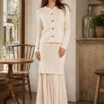 Rochie tricot cu pliseuri si jacheta asortata Ivory