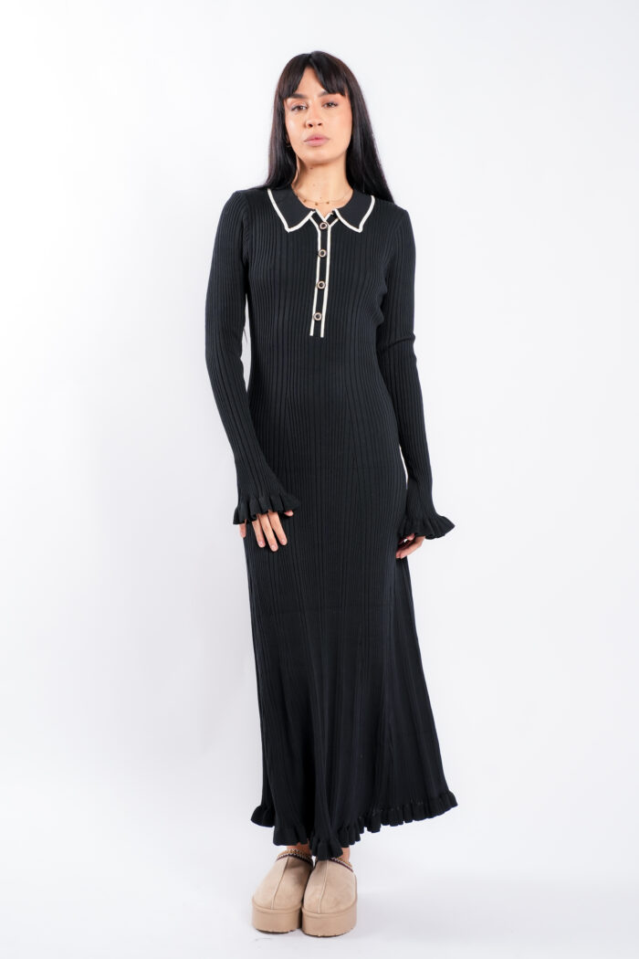 Rochie midi Black cu guler contrastant - imagine 3