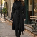 Cardigan Black din modal cu franjuri si cordon