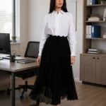 Cămașă albă cu borduri plisate și guler clasic