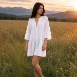 Cămașă-tunică albă, cu broderie ajurată