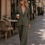 Pantaloni lungi verde măsliniu, cu croială largă
