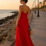 Rochie maxi roșie, cu bretele fine și spate decoltat