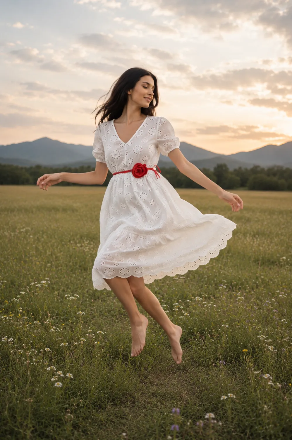 rochie bbc 1 Rochie albă cu broderie florală ajurată și mâneci bufante - imagine 1