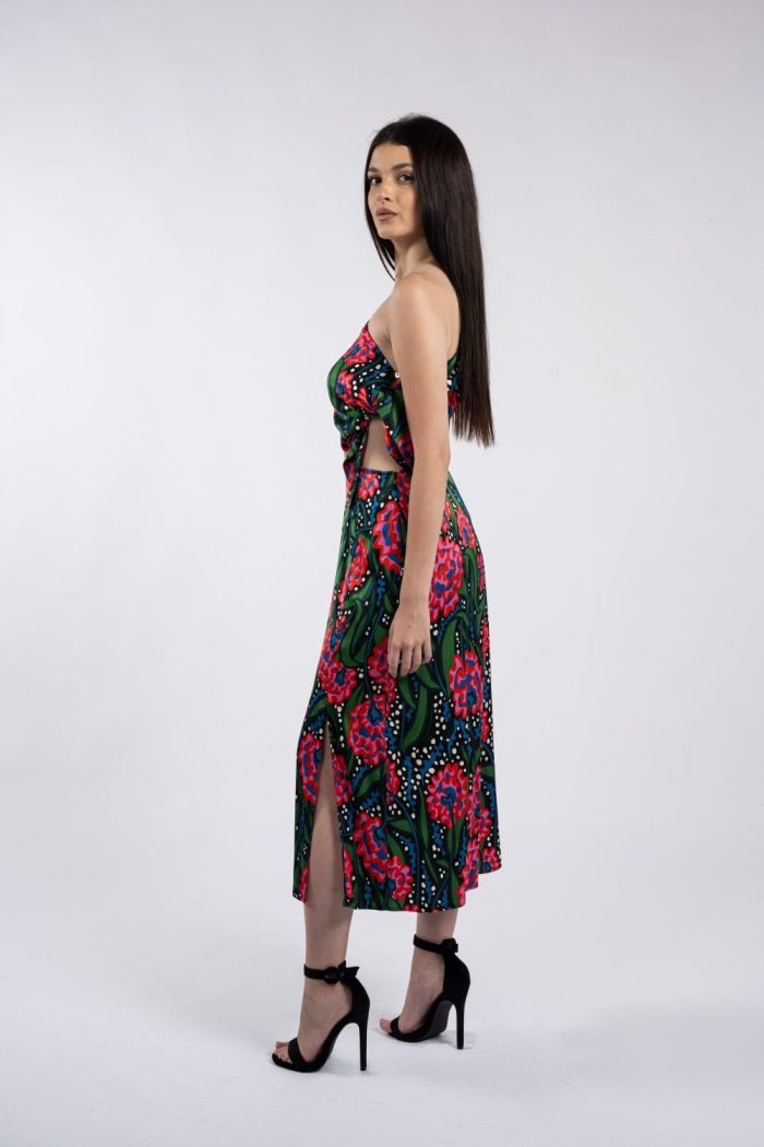 Rochie midi pe un umăr, cu imprimeu floral multicolor - imagine 4