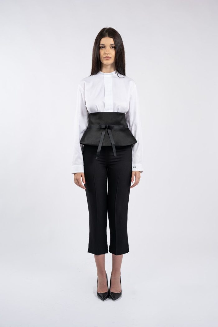 Centură neagră tip corset, cu peplum și fundă - imagine 2