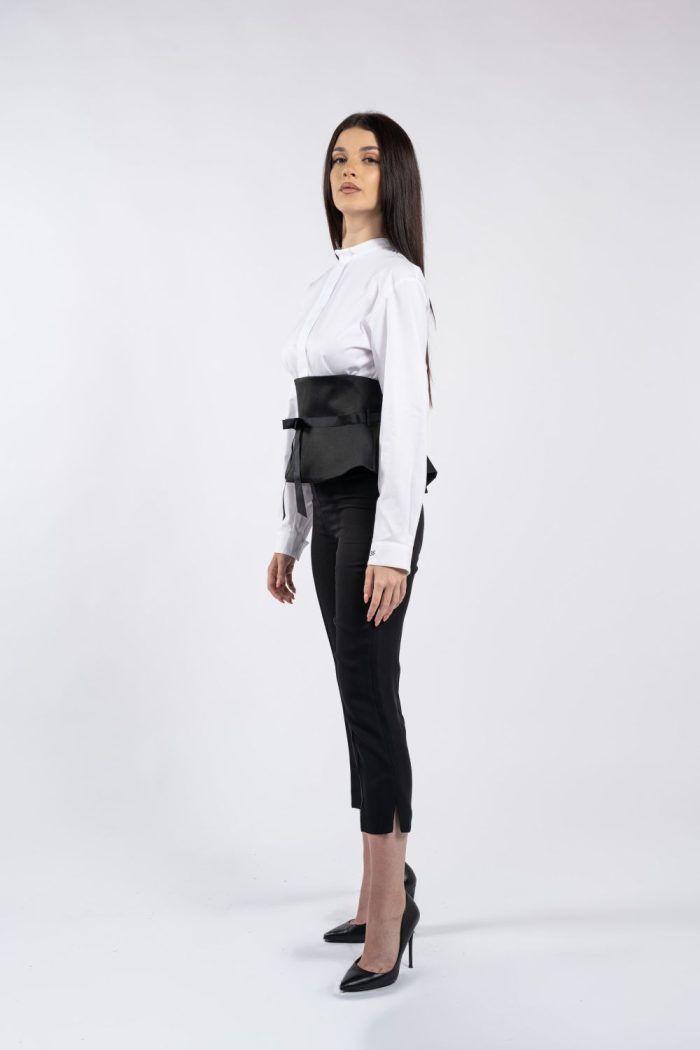 Centură neagră tip corset, cu peplum și fundă - imagine 4