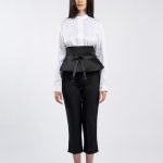 Centură neagră tip corset, cu peplum și fundă