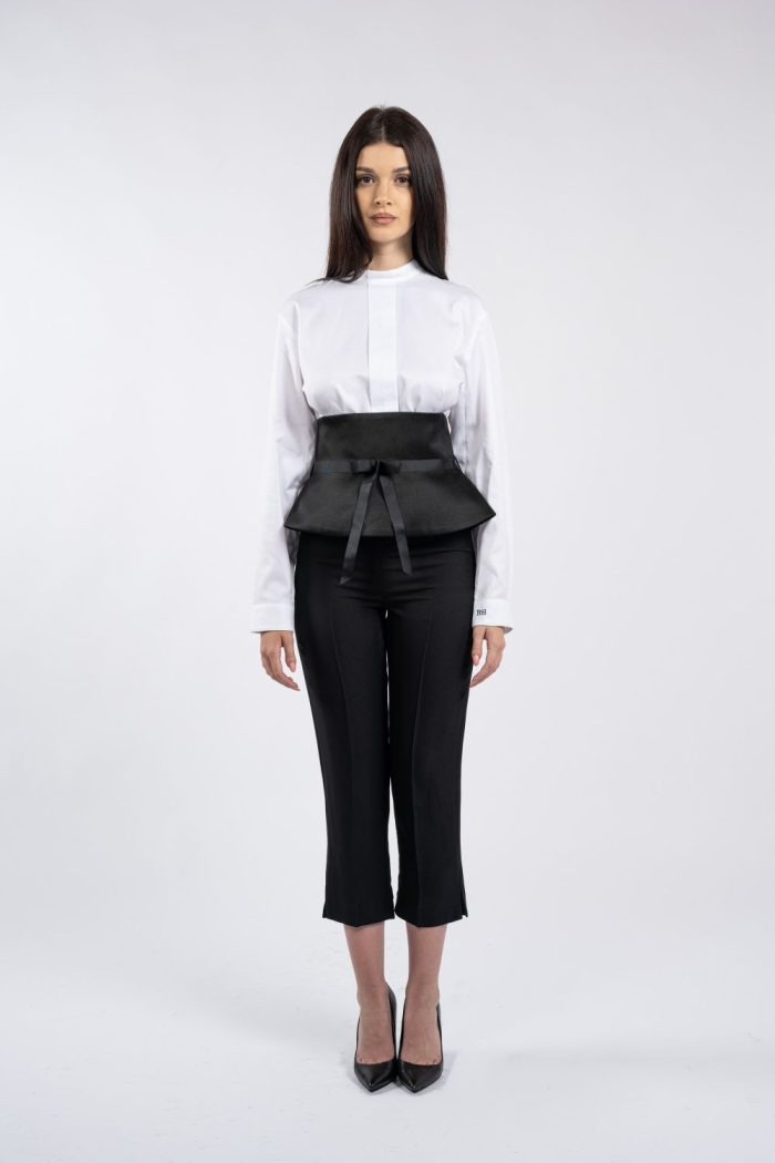 Centură neagră tip corset, cu peplum și fundă - imagine 3