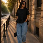 Tricou negru cu volan amplu la tiv